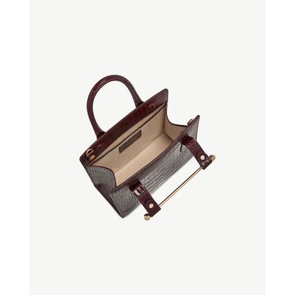Strathberry Mini Tote in Croc-embossed Burgundy, view 5