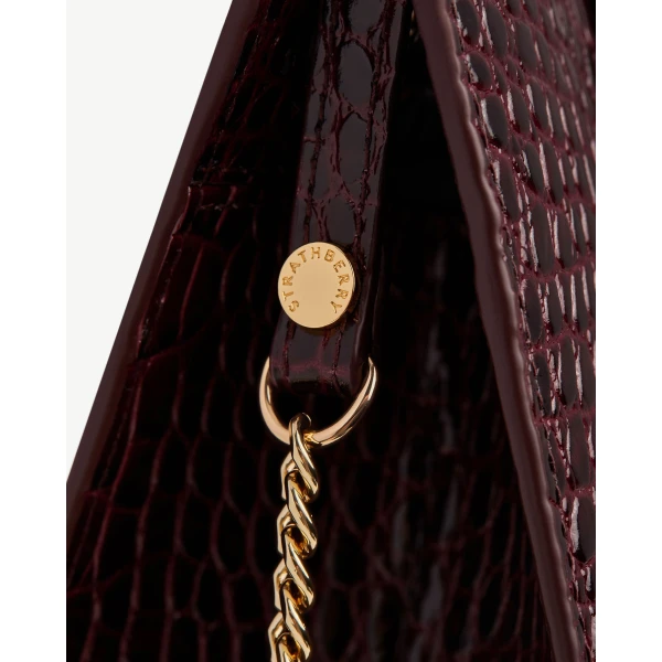 Strathberry Mini Tote in Croc-embossed Burgundy, view 6