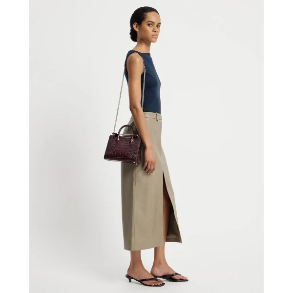 Strathberry Mini Tote in Croc-embossed Burgundy, view 7