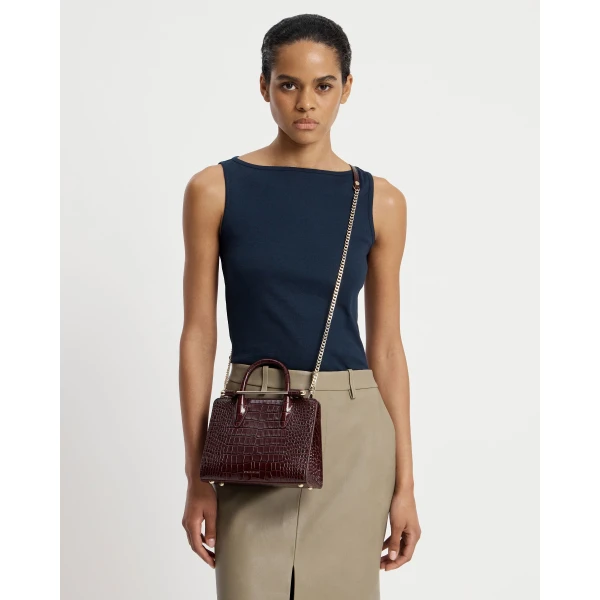 Strathberry Mini Tote in Croc-embossed Burgundy, view 8