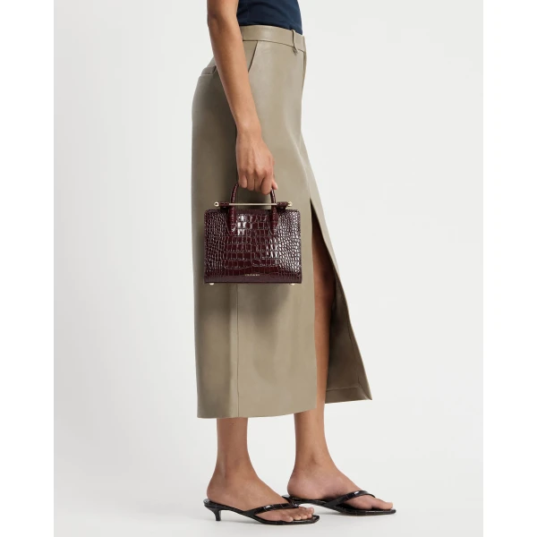 Strathberry Mini Tote in Croc-embossed Burgundy, view 9