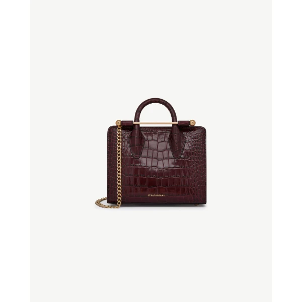 Strathberry Nano Tote in Croc-embossed Leather Burgundy, view 2