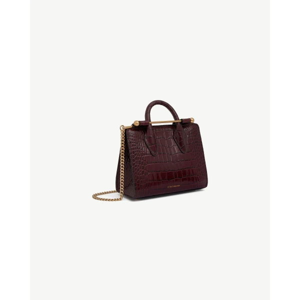 Strathberry Nano Tote in Croc-embossed Leather Burgundy, view 3