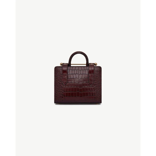 Strathberry Nano Tote in Croc-embossed Leather Burgundy, view 4