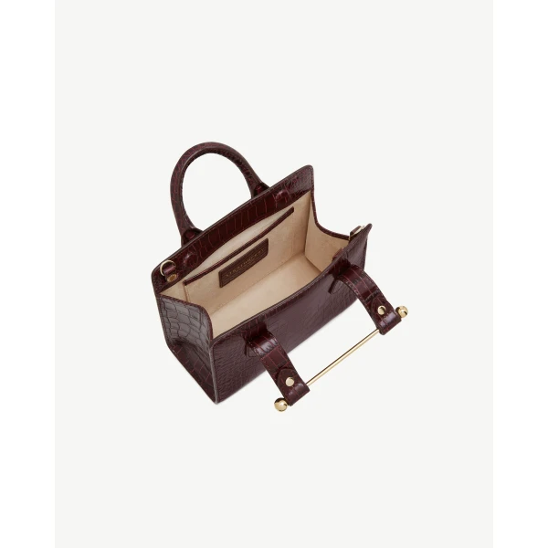 Strathberry Nano Tote in Croc-embossed Leather Burgundy, view 5