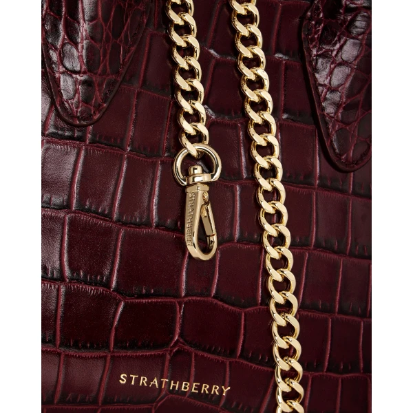 Strathberry Nano Tote in Croc-embossed Leather Burgundy, view 6