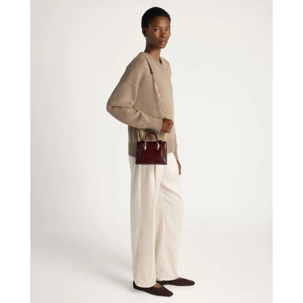 Strathberry Nano Tote in Croc-embossed Leather Burgundy, view 7