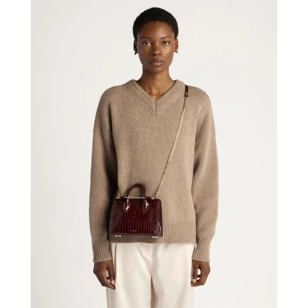 Strathberry Nano Tote in Croc-embossed Leather Burgundy, view 8