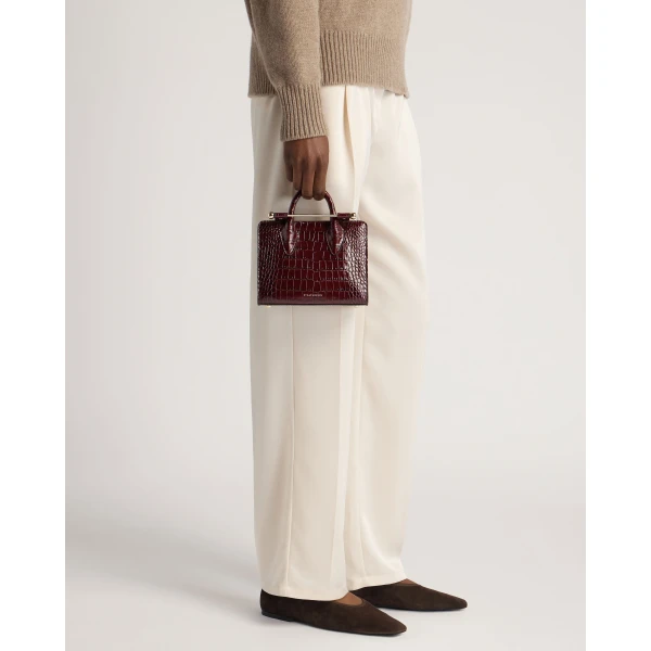 Strathberry Nano Tote in Croc-embossed Leather Burgundy, view 9