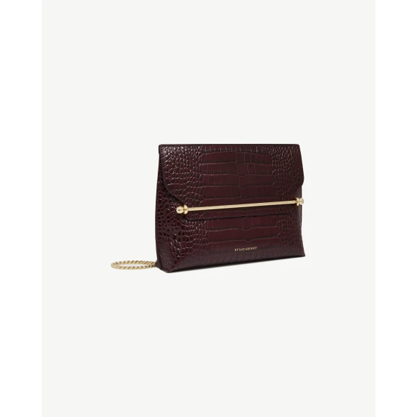 Strathberry Stylist in Croc-embossed Leather Burgundy, view 3