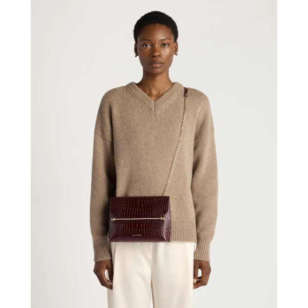 Strathberry Stylist in Croc-embossed Leather Burgundy, view 8