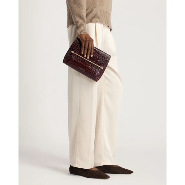 Strathberry Stylist in Croc-embossed Leather Burgundy, view 9