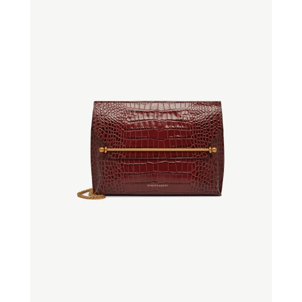 Strathberry Stylist in Croc-embossed Leather Oxblood, view 2