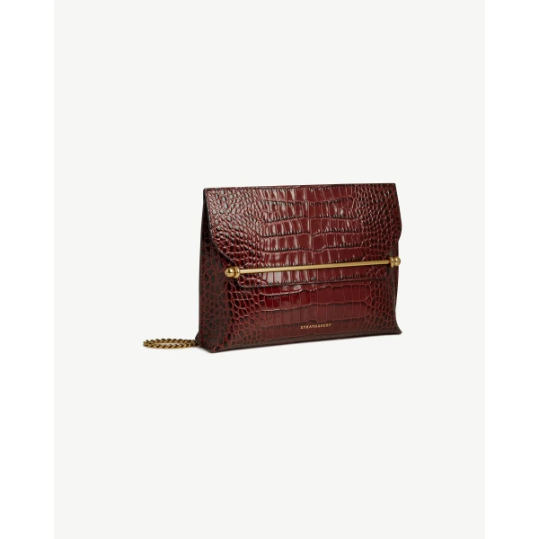 Strathberry Stylist in Croc-embossed Leather Oxblood, view 3
