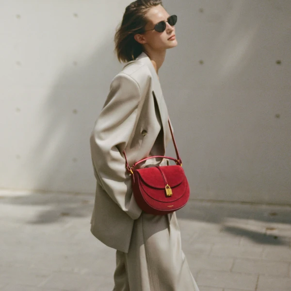 Demellier The Siena Saddle in Berry Red Crossbody Bag, view 2