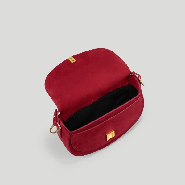 Demellier The Siena Saddle in Berry Red Crossbody Bag, view 4