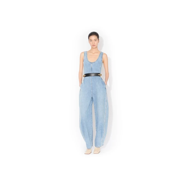 Alaïa Round Denim Jumpsuit - ALAÏA Jumpsuit - Laser Cut Luxury - Shop at Luxury Shoes 