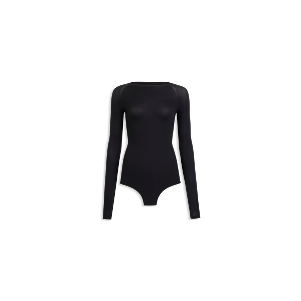 Alaïa Round Neck Second Skin Knit Bodysuit - ALAÏA Tops - Laser Cut Luxury - Shop at Luxury Shoes 
