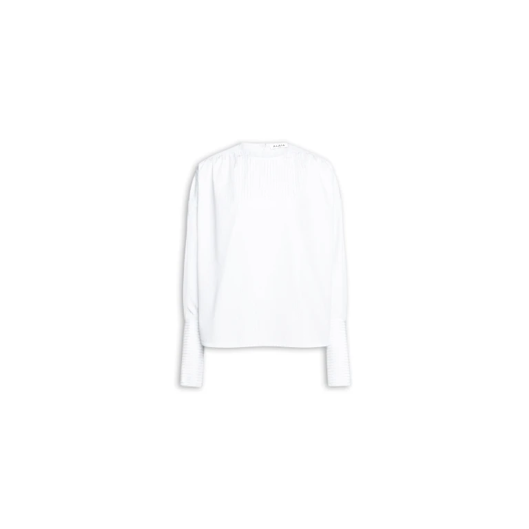 Alaïa Ruched Poplin Blouse - ALAÏA Tops - Laser Cut Luxury - Shop at Luxury Shoes 