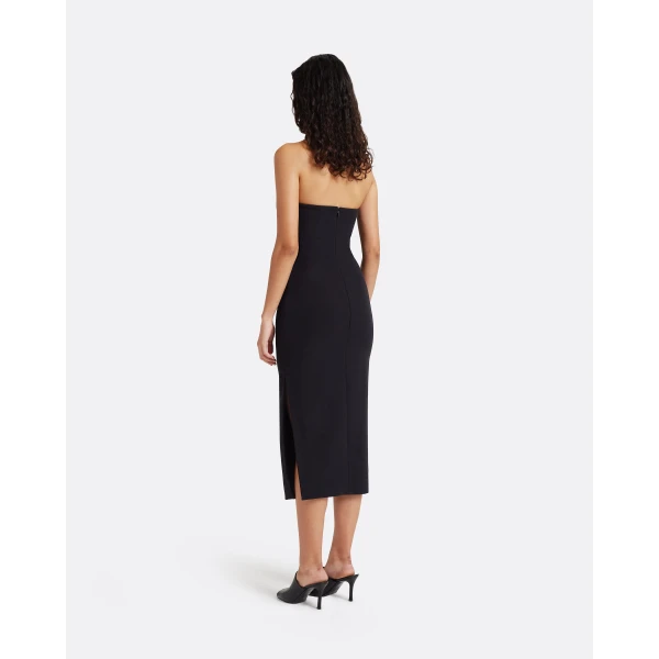 Safiyaa Aerine Midi Dress in Black with Feathers, view 3