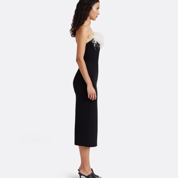 Safiyaa Aerine Midi Dress in Black with Feathers, view 5