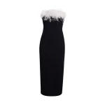Safiyaa Aerine Midi Dress in Black with Feathers