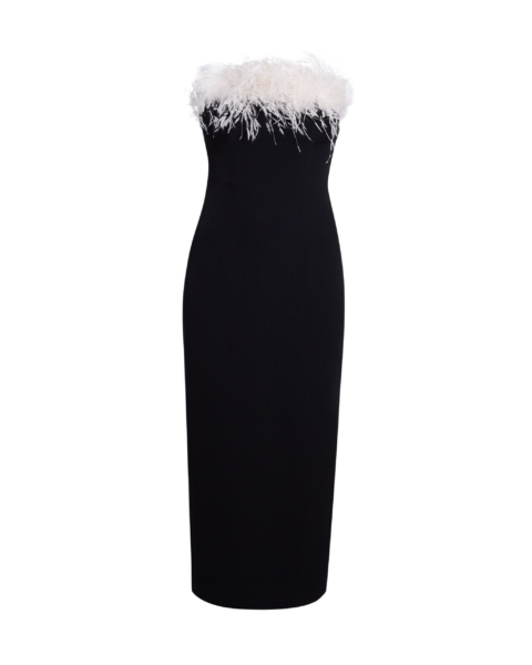 Safiyaa Aerine Midi Dress in Black with Feathers - Dresses - Demi-Couture Evening Wear at Luxury Shoes 
