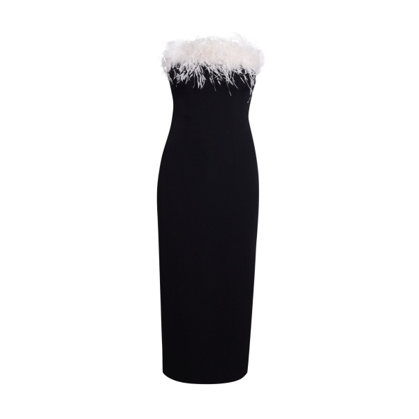 Safiyaa Aerine Midi Dress in Black with Feathers - Dresses - Demi-Couture Evening Wear at Luxury Shoes 