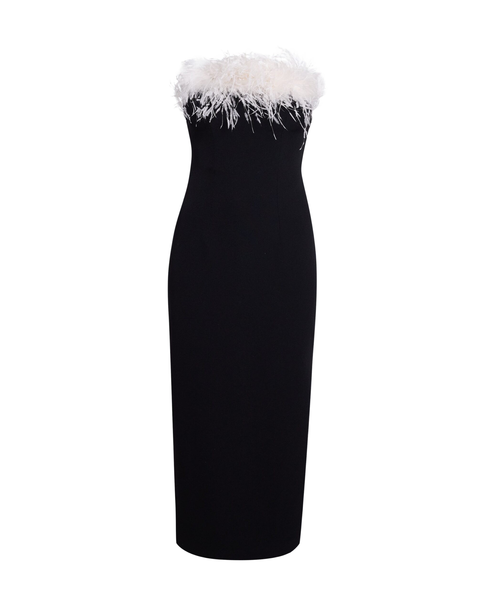 Safiyaa Aerine Midi Dress in Black with Feathers - Dresses - Demi-Couture Evening Wear at Luxury Shoes 