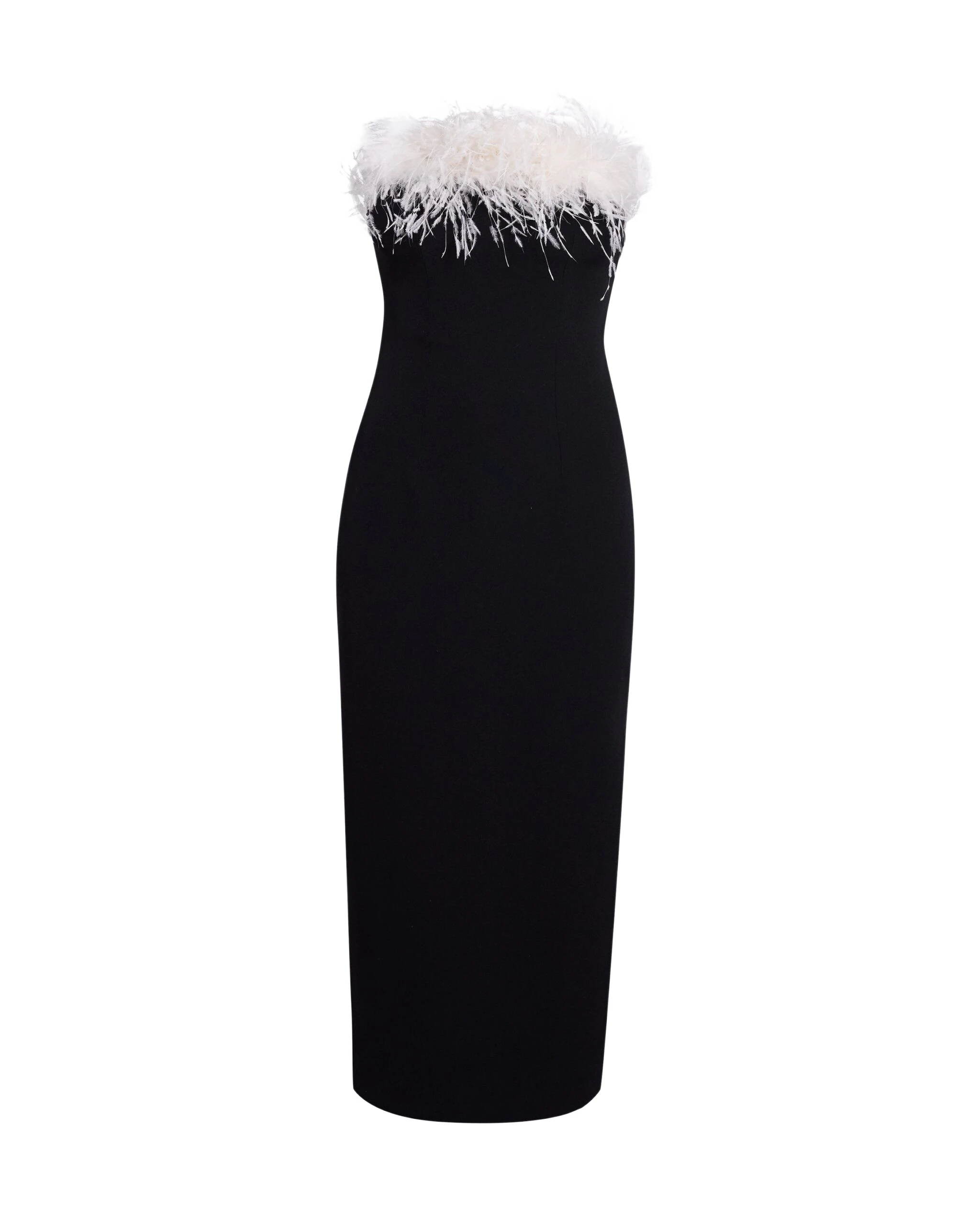 Safiyaa Aerine Midi Dress in Black with Feathers