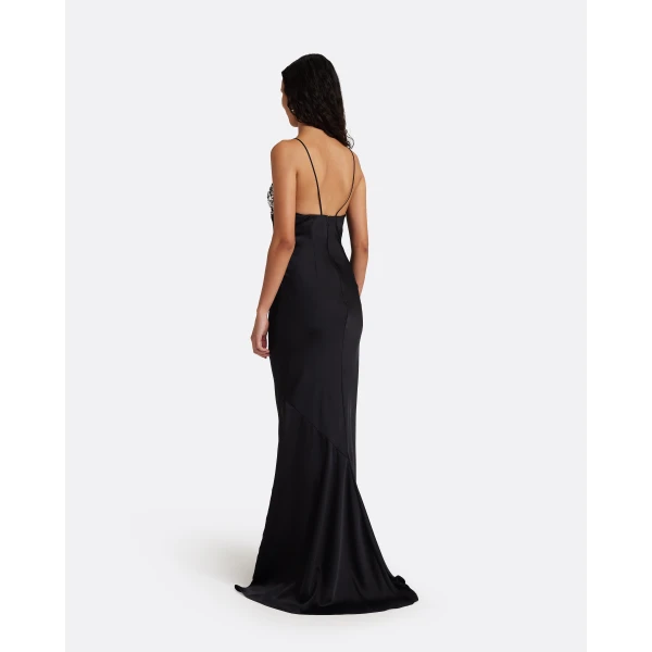 Safiyaa Asia Long Dress in Black with Crystal Embroidery, view 3