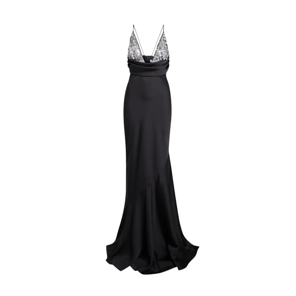 Safiyaa Asia Long Dress in Black with Crystal Embroidery