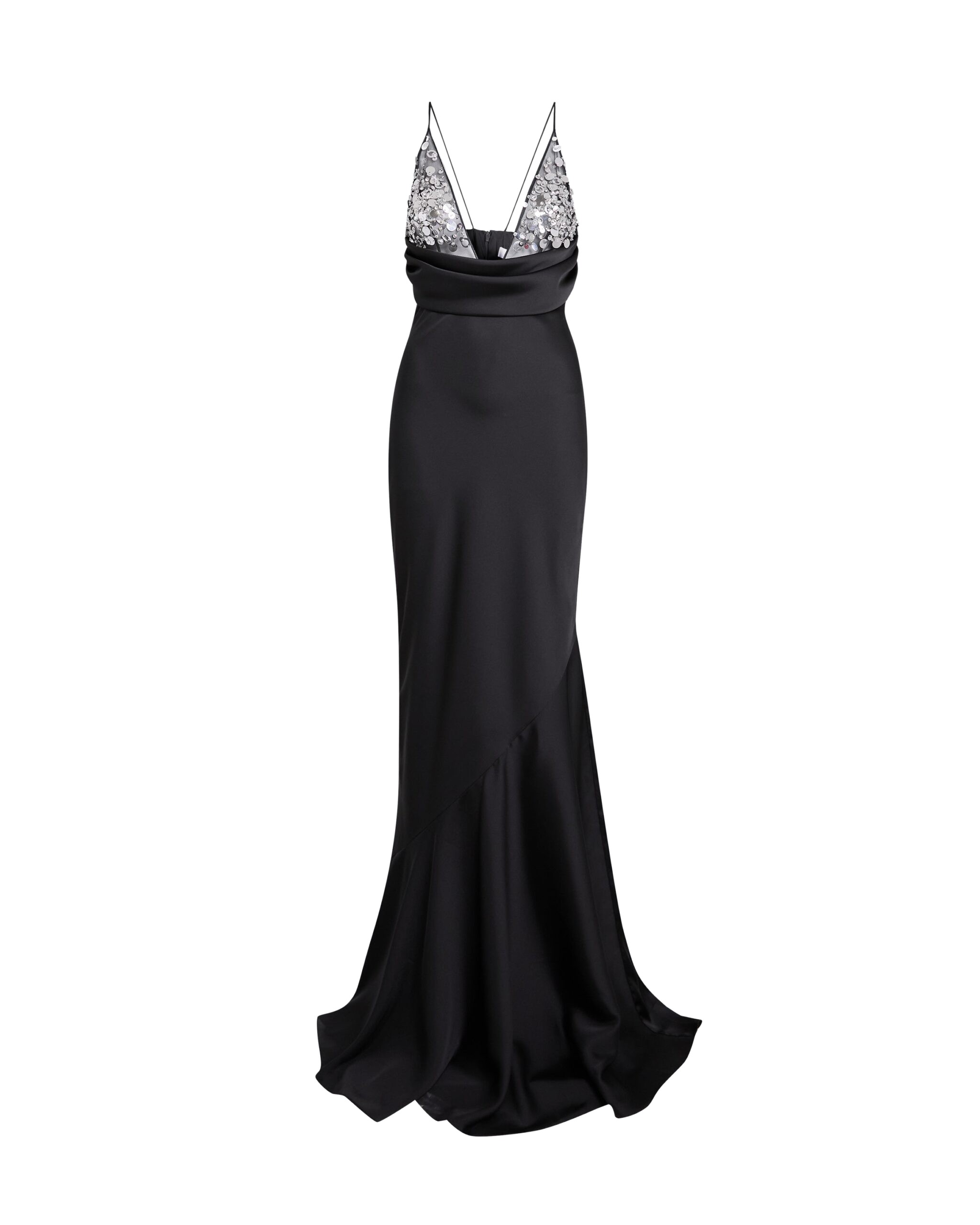 Safiyaa Asia Long Dress in Black with Crystal Embroidery - Dresses - Demi-Couture Evening Wear at Luxury Shoes 