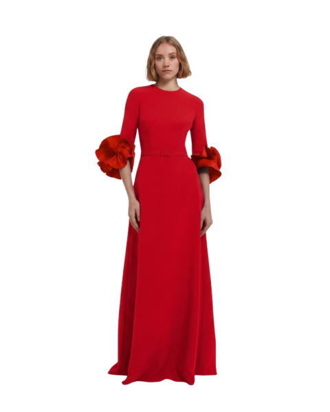 Safiyaa Belen Long Dress in Cherry Red - Dresses - Demi-Couture Evening Wear at Luxury Shoes 