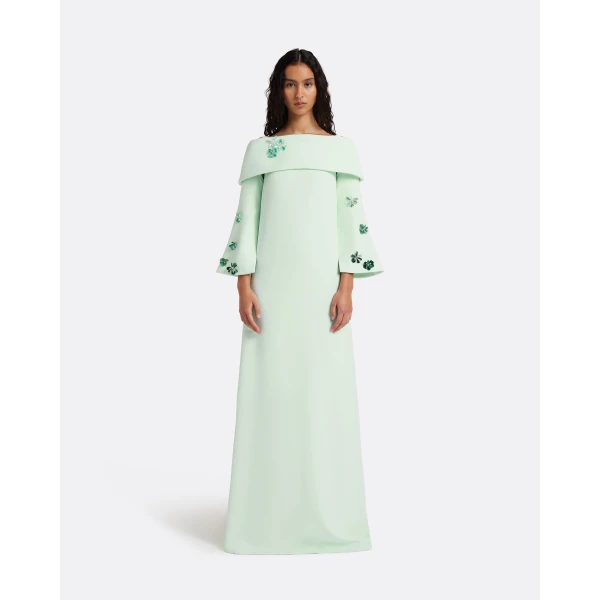 Safiyaa Cielle Long Dress with Pheobe Harness in Sea Glass, view 2