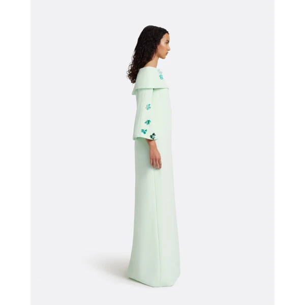 Safiyaa Cielle Long Dress with Pheobe Harness in Sea Glass, view 5
