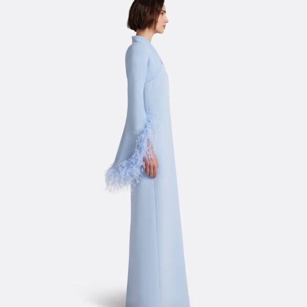 Safiyaa Elise Harness with Maddison Long Dress in Soft Sky with Feathers, view 5