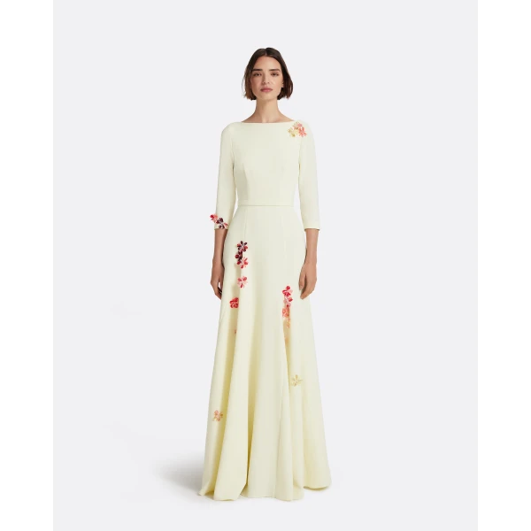 Safiyaa Emilia Long Dress in Sorbet with Pink Embroidery, view 2