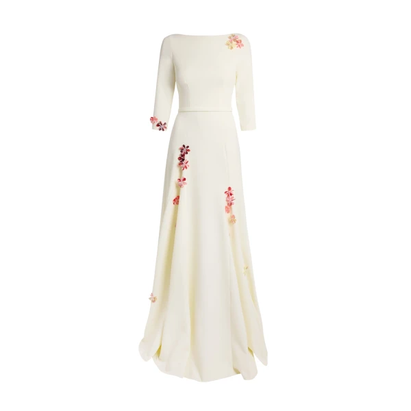 Safiyaa Emilia Long Dress in Sorbet with Pink Embroidery