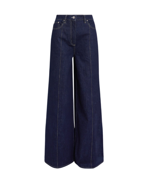 Safiyaa Fulvia Denim Trouser in Dark Wash - Pants - Demi-Couture Evening Wear at Luxury Shoes 