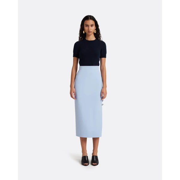 Safiyaa Georgie Skirt in Soft Sky with Crystal Buttons, view 2