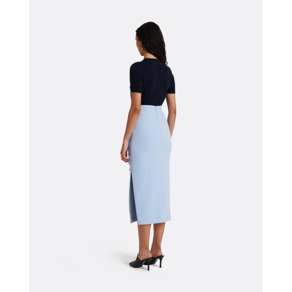 Safiyaa Georgie Skirt in Soft Sky with Crystal Buttons, view 3