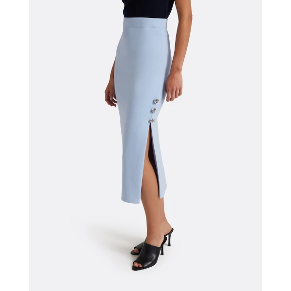 Safiyaa Georgie Skirt in Soft Sky with Crystal Buttons, view 4