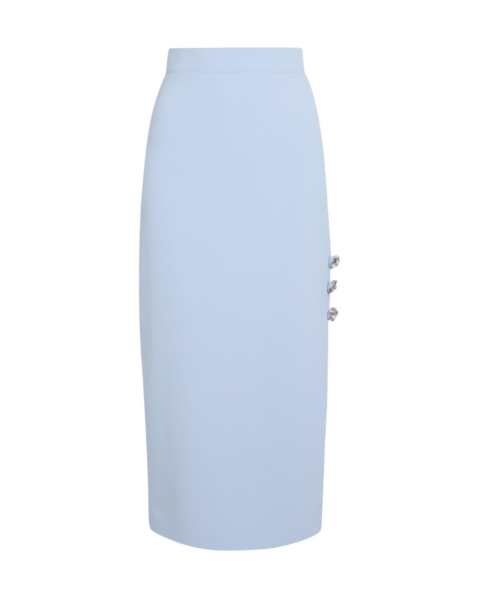 Safiyaa Georgie Skirt in Soft Sky with Crystal Buttons - Skirts - Demi-Couture Evening Wear at Luxury Shoes 