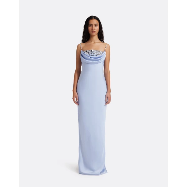 Safiyaa Jules Long Dress in Soft Sky with Crystal Embellishment, view 2