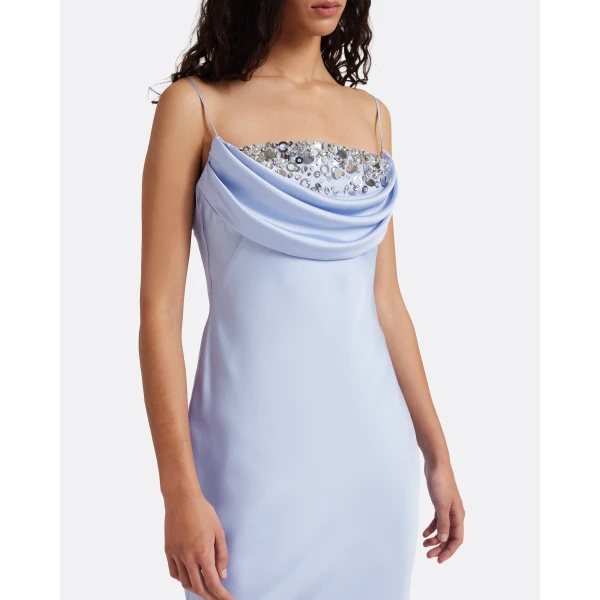 Safiyaa Jules Long Dress in Soft Sky with Crystal Embellishment, view 4