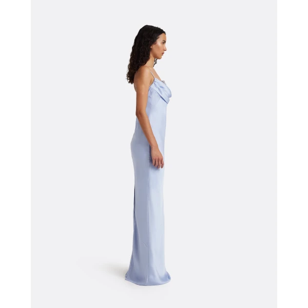 Safiyaa Jules Long Dress in Soft Sky with Crystal Embellishment, view 5