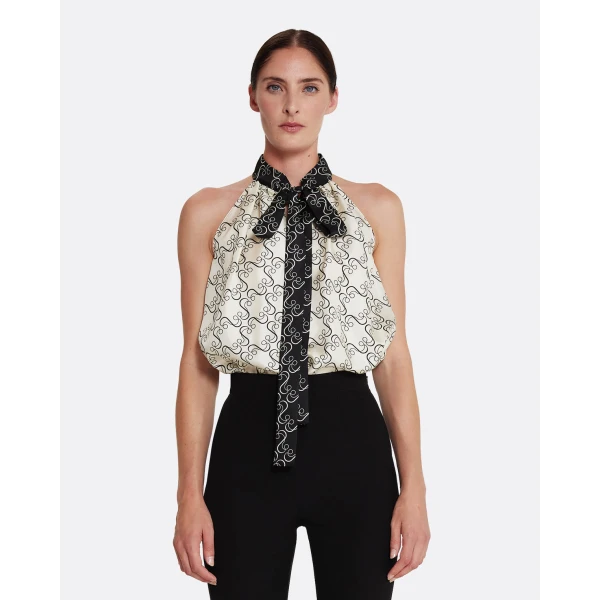 Safiyaa Letizia Top in Black on Ecru, view 2