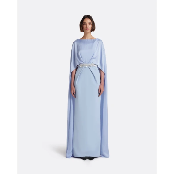 Safiyaa Mirabella Long Dress in Soft Sky with Embellished Belt, view 2