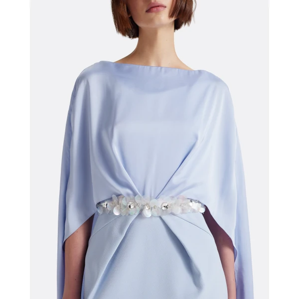 Safiyaa Mirabella Long Dress in Soft Sky with Embellished Belt, view 4